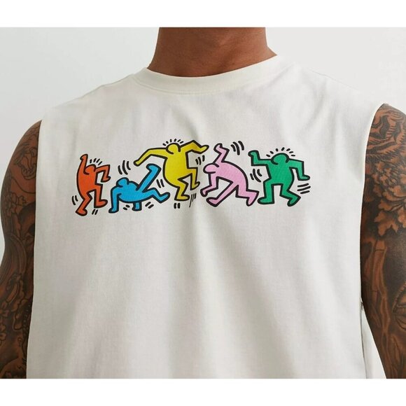 KEITH HARING x H+M‎ 'Dancing Men' Men's Tank Top 2-Sided Graphic T-Shirt men XL - Picture 9 of 10